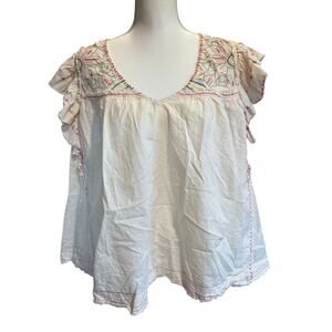 EMBROIDERED SHORT SLEEVE FLOWY LOOSE HIPPIE BOHO FLOWY FLOUNCY CAP SLEEVE SHIRT